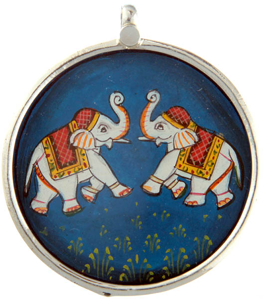 Decorated Elephants Painted Pendant