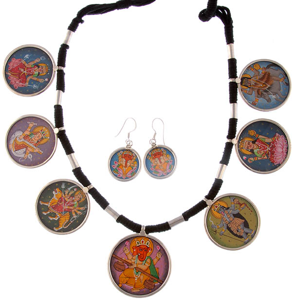 Hindu Deities Necklace with Ganesha Earrings