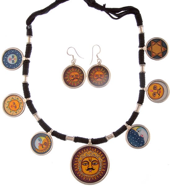 Sun and Moon Necklace with Earrings