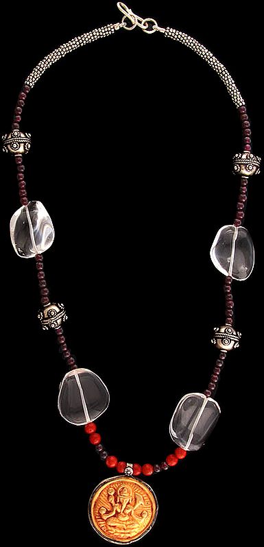 Lord Ganesha Necklace with Crystal and Garnet