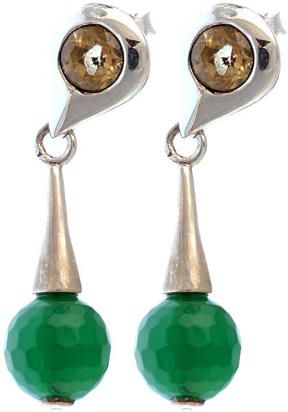 Faceted Green Onyx Earrings with Citrine