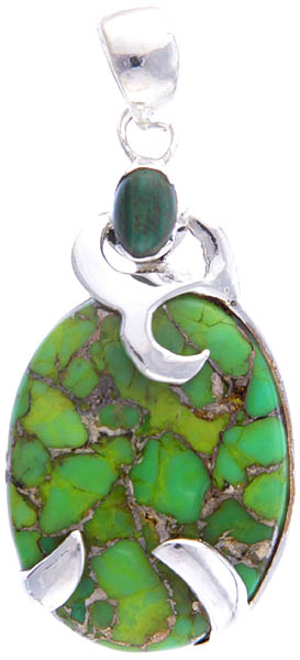 Green Mohave Turquoise Oval Pendant with Malachite