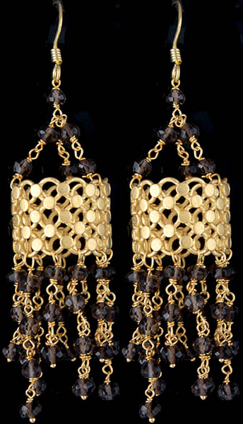 Faceted Smoky Quartz Gold Plated Umbrella Chandeliers