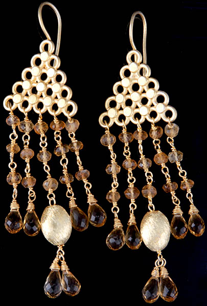 Faceted Citrine Gold Plated Earrings