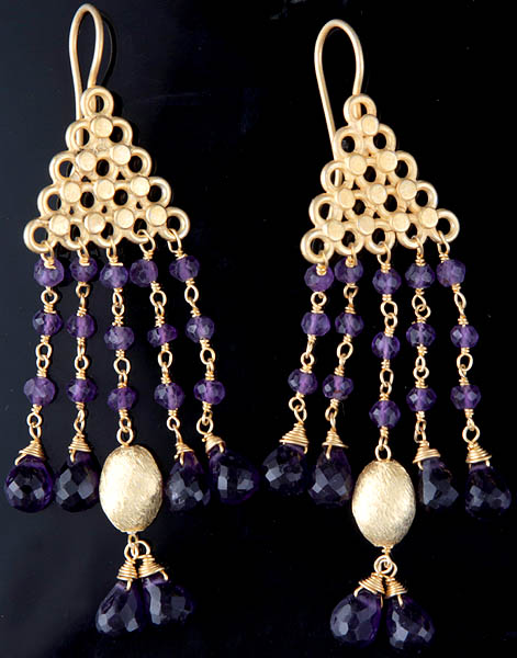 Faceted Amethyst Gold Plated Earrings