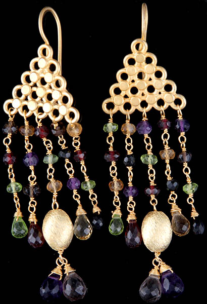 Faceted Gemstone Gold Plated Earrings (Smoky Quartz, Amethyst, Citrine, Garnet and Peridot)