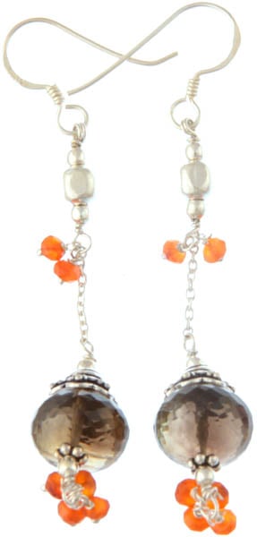 Faceted Smoky Quartz Earrings with Carnelian