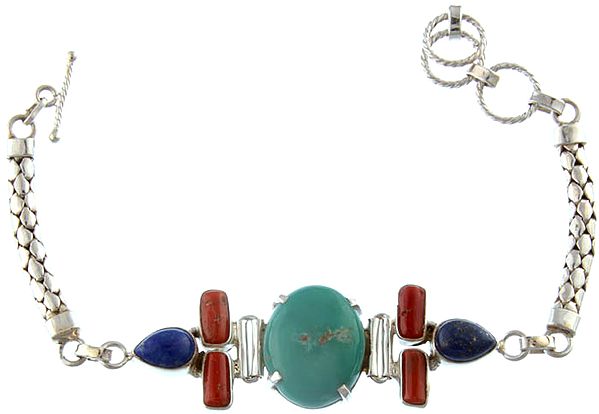 Turquoise, Lapis Lazuli and Coral Bracelet