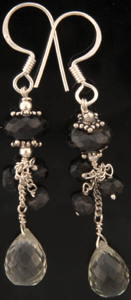 Faceted Black Onyx and Green Amethyst Earrings