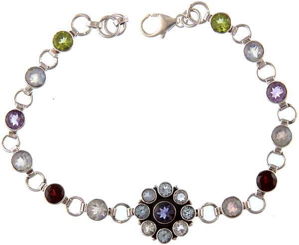 Faceted Gemstone Bracelet (Peridot, Rainbow Moonstone, Amethyst and Garnet)