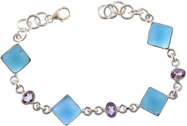 Blue Chalcedony Bracelet with Amethyst