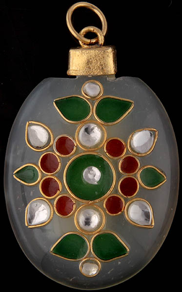 Onyx Oval Pendant with Meenakari and Kundan