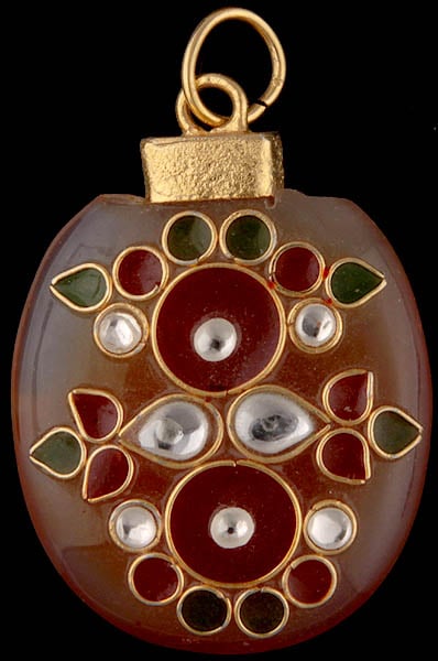 Onyx Meenakari Oval Pendant with Kundan