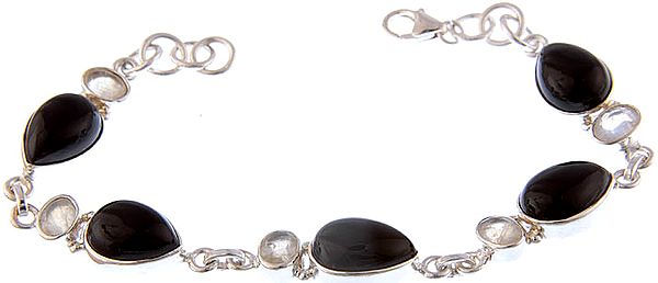 Black Onyx Bracelet with Faceted Rainbow Moonstone