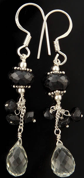 Faceted Green Amethyst Drop Earrings with Black Onyx