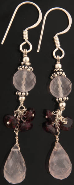 Faceted Rose Quartz and Garnet Earrings