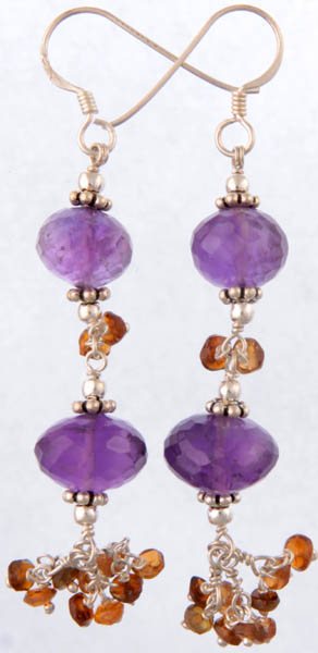 Faceted Amethyst Earrings with Hessonite
