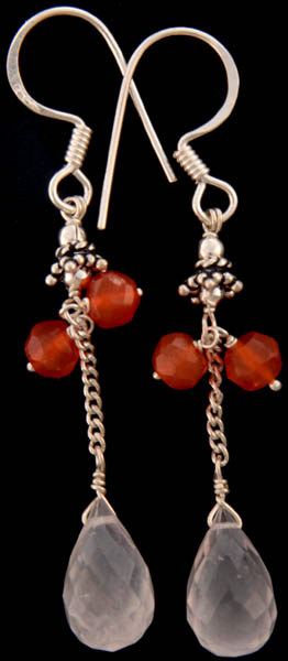 Faceted Rose Quartz Drop Earrings with Carnelian