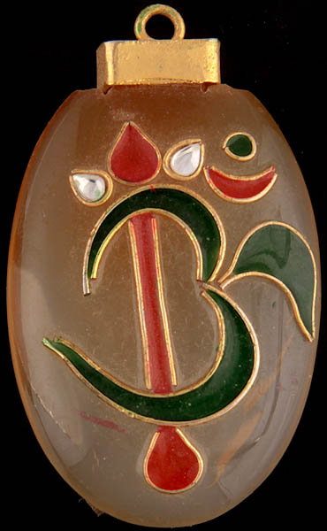 Trident Om (AUM) Meenakari Onyx Pendant with Kundan