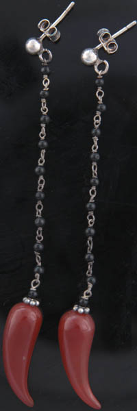 Claw Shaped Carnelian Earrings with Black Onyx