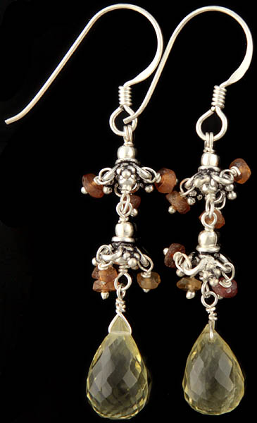 Faceted Citrine and Green Amethyst Earrings
