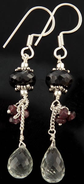 Faceted Green and Black Onyx Earrings with Garnet