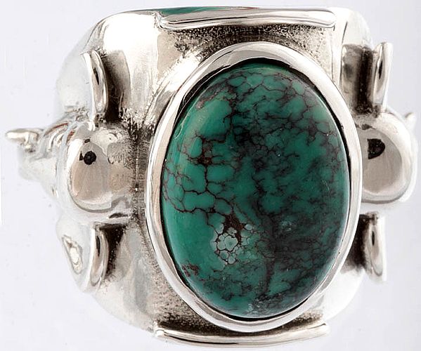 Turquoise Ring with Ganesha Face on Both Sides