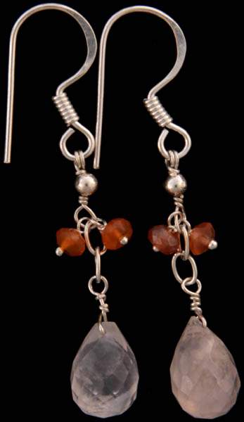 Faceted Carnelian and Rose Quartz Earrings