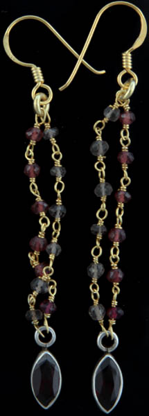 Faceted Garnet and Smoky Quartz Gold Plated Earrings
