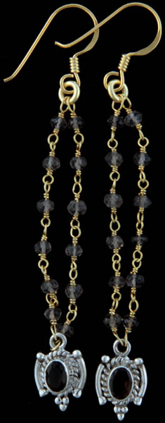 Faceted Iolite and Smoky Quartz Earrings