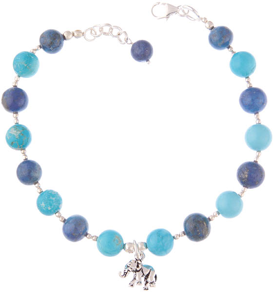 Turquoise and Lapis Lazuli Bracelet with Elephant Charm