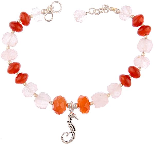 Faceted Carnelian and Rose Quartz Bracelet with Sea Charm