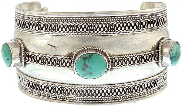 Turquoise Cuff Bracelet with Filigree