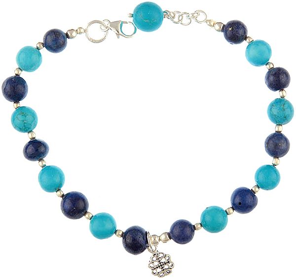 Turquoise and Lapis Lazuli Bracelet with Charm