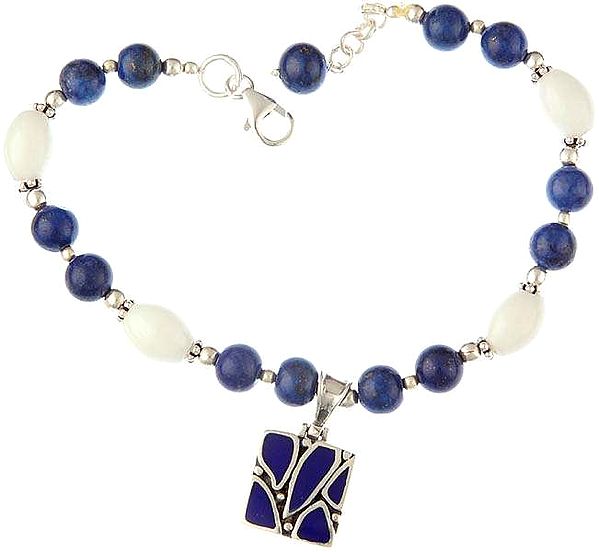 Lapis Lazuli and White Marble Bracelet with Charm