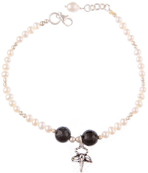 Black Onyx and Pearl Bracelet Ganesha Charm