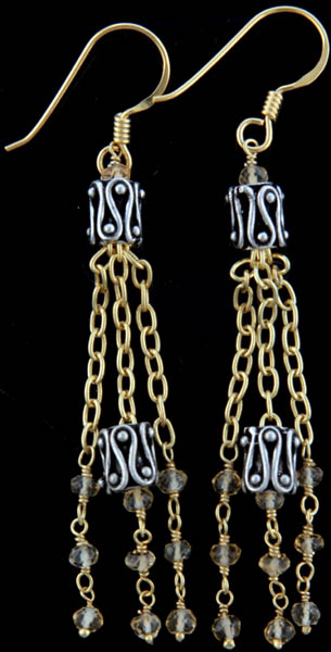 Faceted Citrine Gold Plated Shower Earrings with Filigree