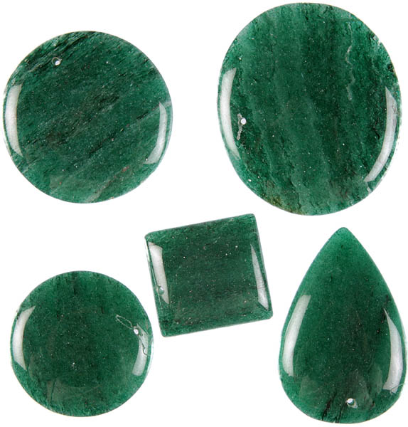 Lot of Five Green Aventurine Drilled Cabochons