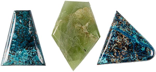 Lot of Three Gemstone Cabochons (Azure Malachite and Canadian Jade)