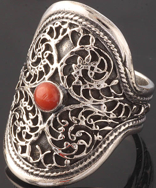 Coral Ring with Sterling Veins