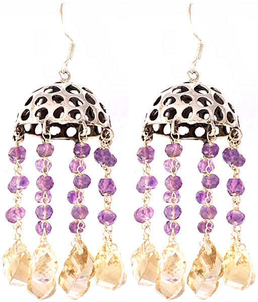 Faceted Lemon Topaz and Amethyst Umbrella Chandeliers