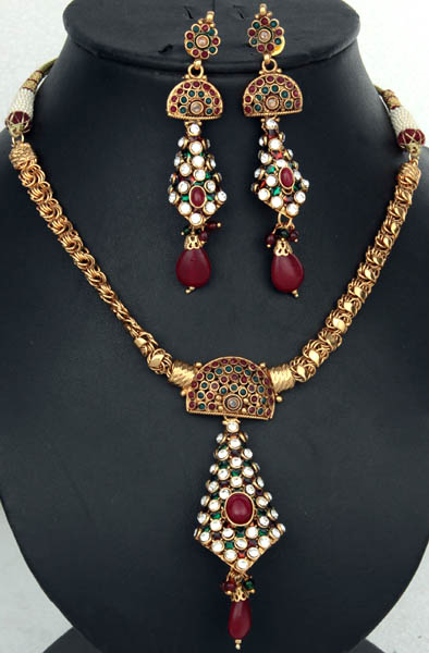 Meenakari Necklace Set with Cut Glass