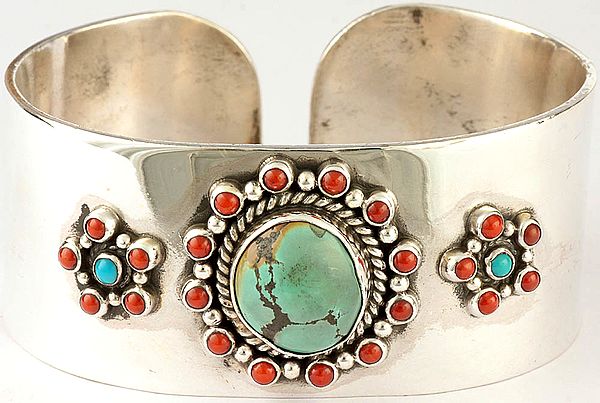 Turquoise and Coral Cuff Bracelet