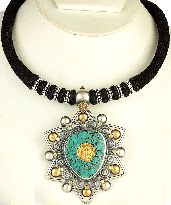 Tribal Kali Turquoise Necklace with Black Cord