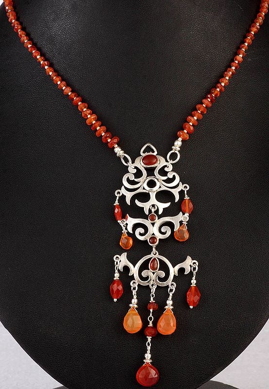 Faceted Carnelian Necklace with Charms