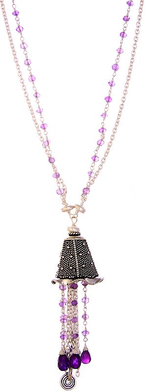 Faceted Amethyst Beaded Necklace with Charm