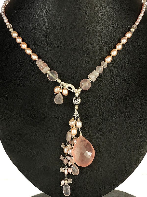 Rose Quartz and Pearl Necklace with Charm