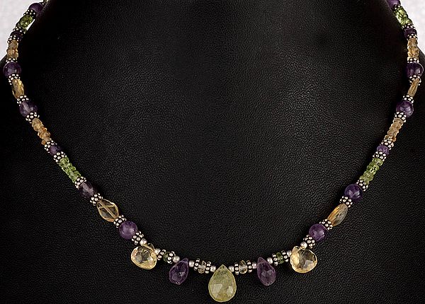 Faceted Gemstone Necklace (Citrine, Peridot, Amethyst and Aquamarine)