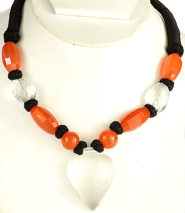 Crystal and Carnelian Necklace with Black Cord