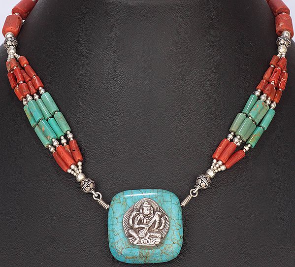 Goddess Saraswati Necklace with Coral and Turquoise
